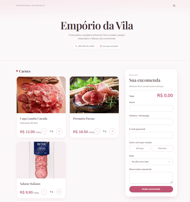Cardápio digital público de uma loja na Baccaria